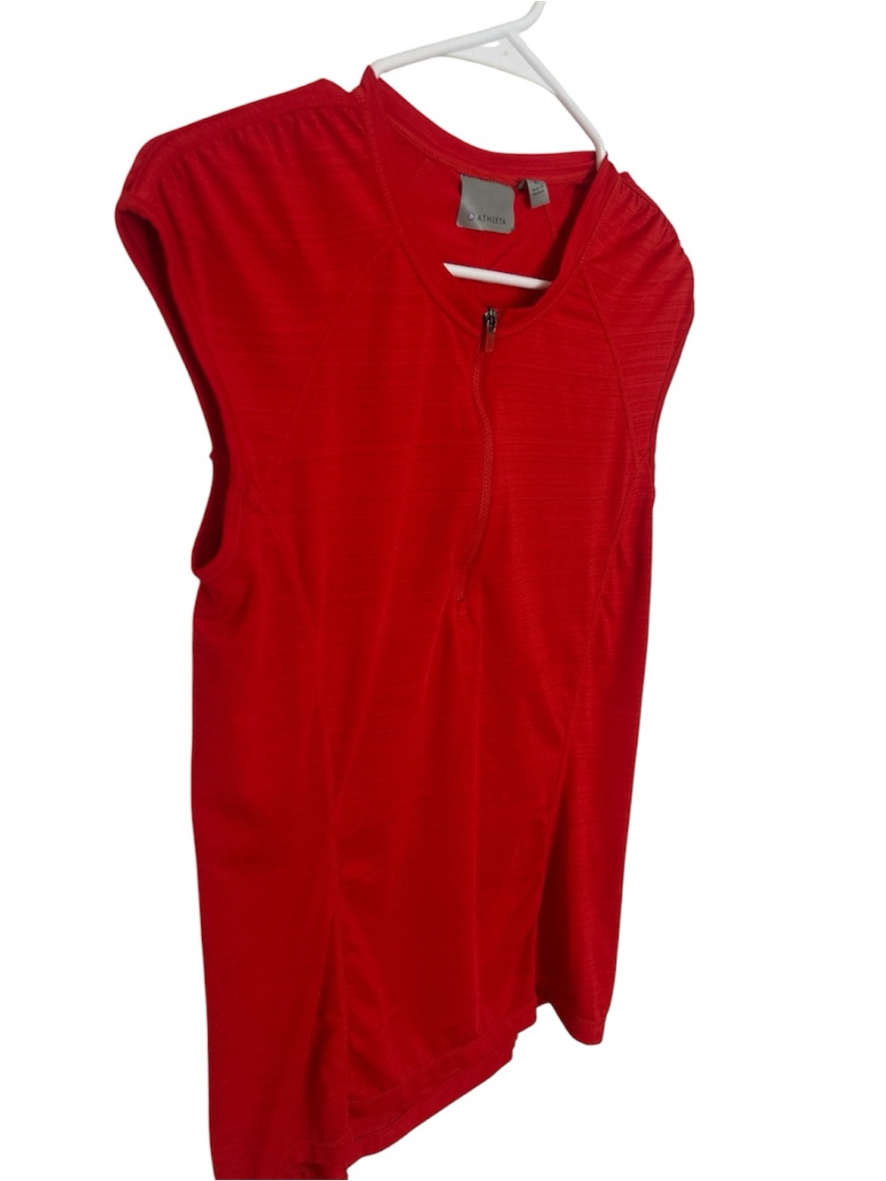Athleta Red Short-Sleeve Zip-Front Performance Top - Picture 3 of 5
